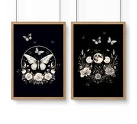 About Wall Art Butterfly Art Wall Decor | Set of 2 Dark Academy Wall art Prints - A4 8.27 x 11.69 in / 21 x 29.7 cm - Satin Photo paper 280 gsm - Oak Frame