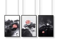 About Wall Art Calming Art | Set of 3 Asian Inspired Wall art Prints - 20 x 30 in / 50 x 76 cm - Matte museum Quality Art Paper 290 gsm - Black Frame