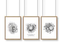 About Wall Art Canvas Painting Wall Decor | Set of 3 Abstract Clocks Wall art Prints - A2 16.54 x 23.39 in / 42 x 59.4 cm - Satin Photo paper 280 gsm - Oak Frame
