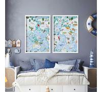 About Wall Art Childrens world map | set of 2 Wall art for Nursery - A2 16.54 x 23.39 in / 42 x 59.4 cm - Oak Frame