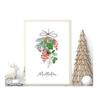 About Wall Art Christmas wall decorations indoor | Mistletoe wall art print - A4 8.27 x 11.69 in / 21 x 29.7 cm - Oak Frame
