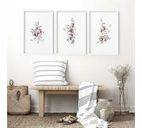 About Wall Art Floral Artwork | Set of 3 wall art prints - 20 x 30 in / 50 x 76 cm - Matte Museum Quality Art Paper 290 gsm - White Frame