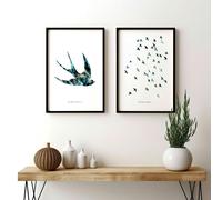 About Wall Art Hallway art | Set of 2 Flying birds wall art prints - A3 11.69 x 16.54 in / 29.7 x 42 cm - Oak Frame
