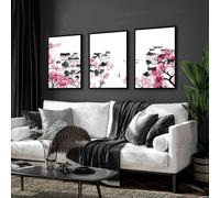 About Wall Art Japanese Flower Art | Set of 3 wall art prints - A3 11.69 x 16.54 in / 29.7 x 42 cm - Black Frame