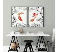 About Wall Art Koi fish Japanese art | set of 2 wall art prints for office decor - A2 16.54 x 23.39 in / 42 x 59.4 cm - White Frame
