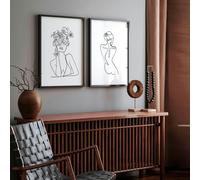 About Wall Art Line drawings art | Set of 2 Feminine wall art for living room - A3 11.69 x 16.54 in / 29.7 x 42 cm - White Frame