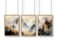 About Wall Art Living Room Wall Decor Modern | Set of 3 Asian Inspired Wall art Prints - 20 x 30 in / 50 x 76 cm - Matte museum Quality Art Paper 290 gsm - Oak Frame