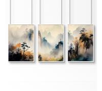 About Wall Art Living Room Wall Decor Modern | Set of 3 Asian Inspired Wall art Prints - A4 8.27 x 11.69 in / 21 x 29.7 cm - Satin Photo paper 280 gsm - White Frame