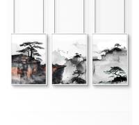 About Wall Art Living Room Wall Decoration | Set of 3 Asian Inspired Wall art Prints - 20 x 30 in / 50 x 76 cm - Matte Museum Quality Art Paper 290 gsm - White Frame