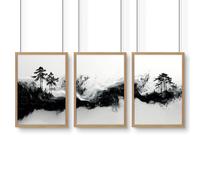 About Wall Art Modern Wall Art For Living Room | Set of 3 Asian Inspired Wall art Prints - 20 x 30 in / 50 x 76 cm - Satin Photo paper 280 gsm - Oak Frame