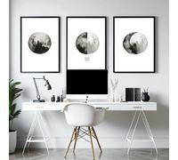 About Wall Art Moon phases wall art | Home office decor set of 3 prints - A4 8.27 x 11.69 in / 21 x 29.7 cm - Black Frame
