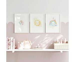 About Wall Art Nursery Rainbow Decor | Set of 3 wall art prints - 20 x 30 in / 50 x 76 cm - Polyester Canvas 260 gsm - Canvas wrapped