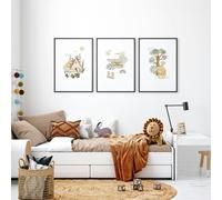 About Wall Art Safari Animal Print | Set of 3 wall art prints - A3 11.69 x 16.54 in / 29.7 x 42 cm - Black Frame
