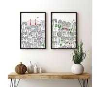 About Wall Art San Francisco print | Set of 2 wall art travel posters - A3 11.69 x 16.54 in / 29.7 x 42 cm - Black Frame