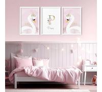 About Wall Art Swan Nursery wall decor | set of 3 wall art prints - 16 x 22 inches / 40.65 cm x 56 cm - Canvas wrapped
