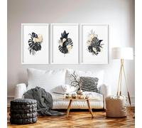 About Wall Art Tropical wall mural | set of 3 wall art prints - 20 x 30 in / 50 x 76 cm - Matte Museum Quality Art Paper 290 gsm - Black Frame