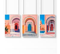 About Wall Art Wall Art For Living Room Framed | Set of 3 Moroccan Inspired Wall art Prints - 20 x 30 in / 50 x 76 cm - Matte museum Quality Art Paper 290 gsm - White Frame