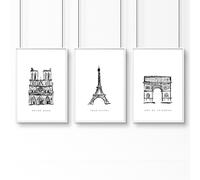 About Wall Art Wall Art Framed For Living Room | Set of 3 Paris Landmarks Wall art Prints - A2 16.54 x 23.39 in / 42 x 59.4 cm - Matte museum Quality Art Paper 290 gsm - White Frame