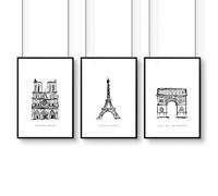 About Wall Art Wall Art Framed For Living Room | Set of 3 Paris Landmarks Wall art Prints - A2 16.54 x 23.39 in / 42 x 59.4 cm - Matte Museum Quality Art Paper 290 gsm - Black Frame