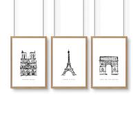About Wall Art Wall Art Framed For Living Room | Set of 3 Paris Landmarks Wall art Prints - A4 8.27 x 11.69 in / 21 x 29.7 cm - Satin Photo paper 280 gsm - Oak Frame