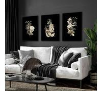 About Wall Art Wall art gold | set of 3 Floral wall art for living room - A2 16.54 x 23.39 in / 42 x 59.4 cm - Black Frame