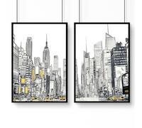 About Wall Art Wall Decor For Hallway | Set of 2 Urban Skyscrapers Wall art Prints - A2 16.54 x 23.39 in / 42 x 59.4 cm - Matte museum Quality Art Paper 290 gsm - Black Frame