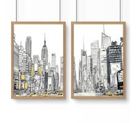 About Wall Art Wall Decor For Hallway | Set of 2 Urban Skyscrapers Wall art Prints - A2 16.54 x 23.39 in / 42 x 59.4 cm - Matte museum Quality Art Paper 290 gsm - Oak Frame