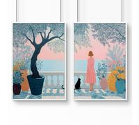 About Wall Art Wall Decor Hallway | Set of 2 Italian Lifestyle Wall art Prints - 20 x 30 in / 50 x 76 cm - Satin Photo paper 280 gsm - White Frame