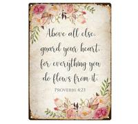 Above All Else Guard Your Heart Sign Proverbs 4 23 Floral Bible Verse Wall Art For Living Room Metal Sign Plaque Poster 8X12 Inch