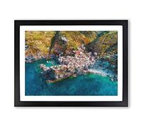 Above Cinque Terre In Italy Painting Modern Art Framed Print | A2 Black Framed Wall Art | Ready to Hang | Modern Historical Picture | Living Room Bedroom Lounge Office