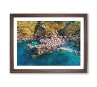 Above Cinque Terre In Italy Painting Modern Art Framed Wall Art Print, Ready to Hang Picture for Living Room Bedroom Home Office Décor, Walnut A4 (34 x 25 cm)