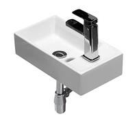 Above Counter White Porcelain Bathroom Sink Wall Hung Basin Small Cloakroom Rectangle Ceramic Wash Set with Faucet and Drain Vanity(Right)