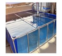 Above Ground Fish Pond, PVC Canvas Liner with Transparent Window & Steel Frame, Water Tank for Breeding Koi