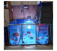 Above Ground Koi Pond with Clear View Window & Drain Valve Durable PVC Canvas & Steel Frame Aquarium for Fish & Turtle Farming Easy Assemble Outdoor Display Pool (Blue 0.9m x 1m)