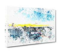 Above New Orleans In Louisiana Watercolour Modern Canvas Wall Art Print Ready to Hang, Framed Picture for Living Room Bedroom Home Office Décor, 20x14 Inch (50x35 cm)