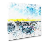 Above New Orleans in Louisiana Watercolour Modern Canvas Wall Art Print Ready to Hang, Framed Picture for Living Room Bedroom Home Office Décor, 14x14 Inch (35x35 cm)
