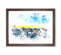 Above New Orleans In Louisiana Watercolour Modern Framed Wall Art Print, Ready to Hang Picture for Living Room Bedroom Home Office Décor, Walnut A3 (46 x 34 cm)