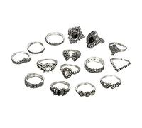Above Set Vintage Rings Blue Women Bohemian Silver Rings 15pcs/Set Stack Rings Woman's Rings (Silver, One Size)