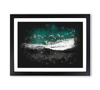 Above The Black Sand Beach In Iceland Paint Splash Modern Art Framed Print | A3 Black Framed Wall Art | Ready to Hang | Modern Beach Picture | Living Room Bedroom Lounge Office