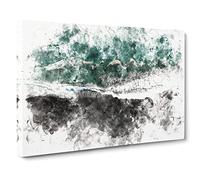 Above The Black Sand Beach In Iceland Watercolour Canvas Print | Gallery Wrapped 30mm Frame Wall Art | 24x16 inches | Ready to Hang | Coastal Seascape Picture | Living Room Bedroom Lounge Office