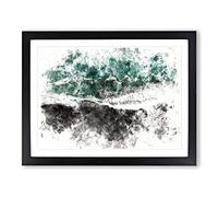 Above The Black Sand Beach In Iceland Watercolour Modern Framed Print | A2 Black Framed Wall Art | Ready to Hang | Modern Beach Picture | Living Room Bedroom Lounge Office
