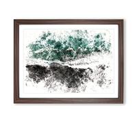 Above The Black Sand Beach In Iceland Watercolour Modern Framed Print | A4 Walnut Framed Wall Art | Ready to Hang | Modern Beach Picture | Living Room Bedroom Lounge Office