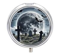 Above The Cemetery Pill Box 3 Compartment Portable Round Pill Organizer Leak-Proof Lightweight Daily Compact Travel Pill Case for Vitamins Supplements Medication