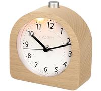 aboveClock Analogue Alarm Clock Bedside, Silent/No-Ticking, Battery Powered, Snooze Function, Night Light, Ideal for Bedroom, Home, Kitchen, Travel, Natural Wood