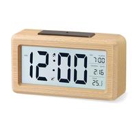 aboveClock Digital Alarm Clock for Bedroom, Wooden Alarm Clocks Bedside | Battery Operated Digital Clock with Large LCD Backlit Display, Snooze, Brightness Sensor, 3 AAA Batteries Not Included
