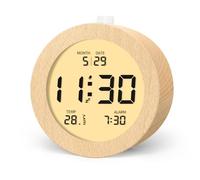 aboveClock Digital Alarm Clock, Wooden Alarm Bedside Clock with Temperature and Date LCD Display, Snooze Function, Backlight, 3 AAA Battery Operated (Batteries Not Included)