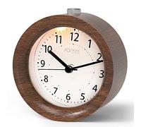 aboveClock Wooden Alarm Clock Bedside, No Ticking Bedside Clock with Snooze and Night Light Function, Analogue Clock Battery Powered for Bedroom, Home, Kitchen, Travel, Brown