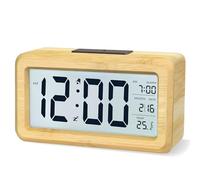 aboveClock Wooden Digital Alarm Clock for Bedroom, Battery Operated Bedside Clock with Large LCD Backlit Display, Snooze, Brightness Sensor and Indoor Temperature, 3 AAA Batteries Not Included