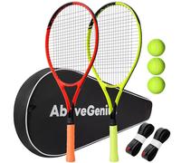 AboveGenius Neon Tennis Rackets 2 Pack for Adults- 27" Lightweight Aluminum Tennis Racquet Set with 3 Balls & Bag- Vibrant High-Visibility Matte Finish for Men Women Beginners