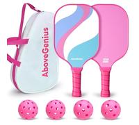 AboveGenius Pink Pickleball Paddles Set of 2, Cute Lightweight Fiberglass Surface Rackets, 2 Indoor and Outdoor Balls, 1 Carrying Bag, Pickleball Gifts for Women, Beginners